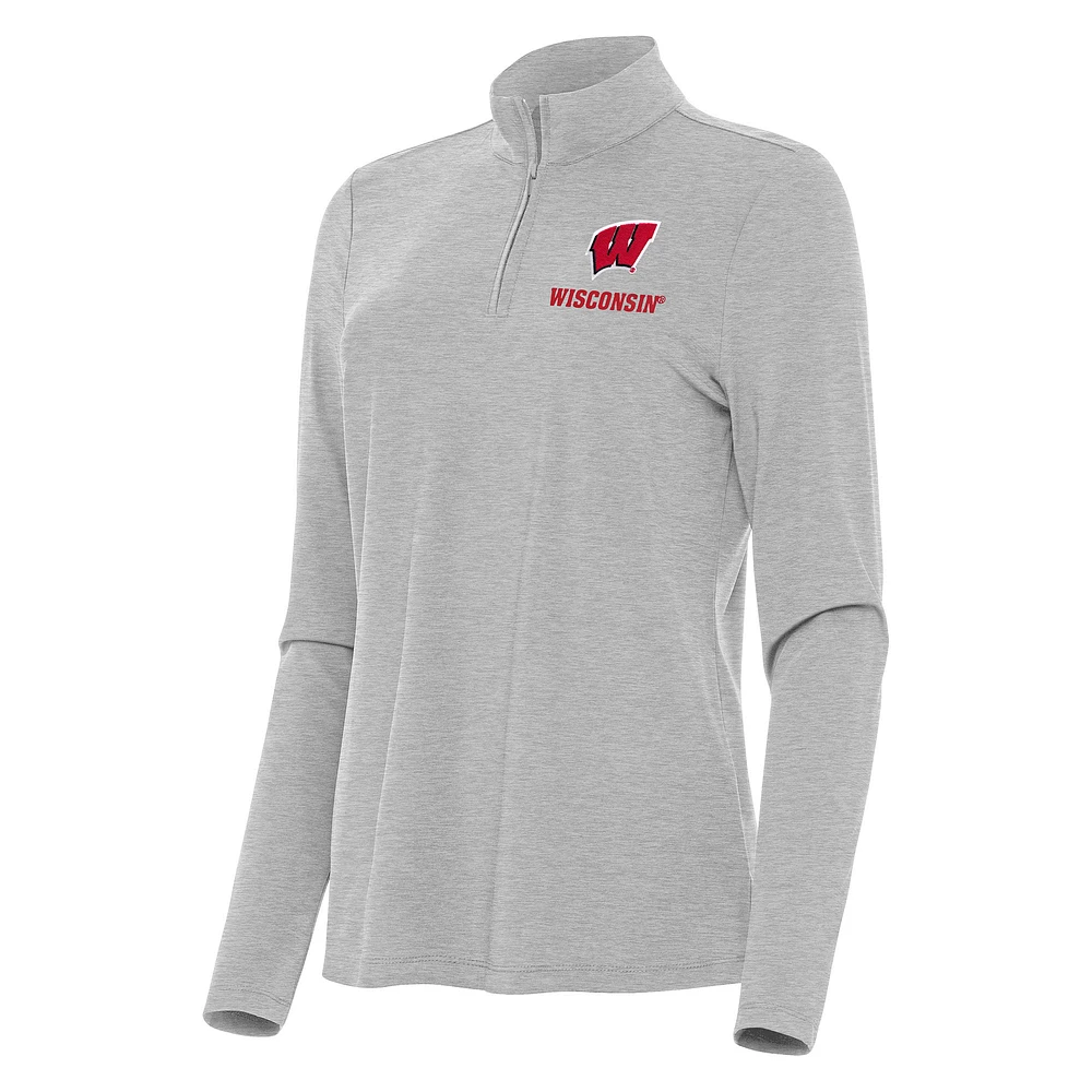 Women's Antigua Heather Wisconsin Badgers Bright Quarter-Zip Top