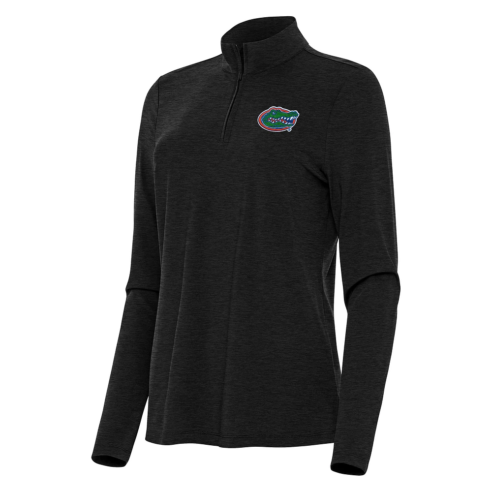 Women's Antigua Heather Black Florida Gators Bright Quarter-Zip Top