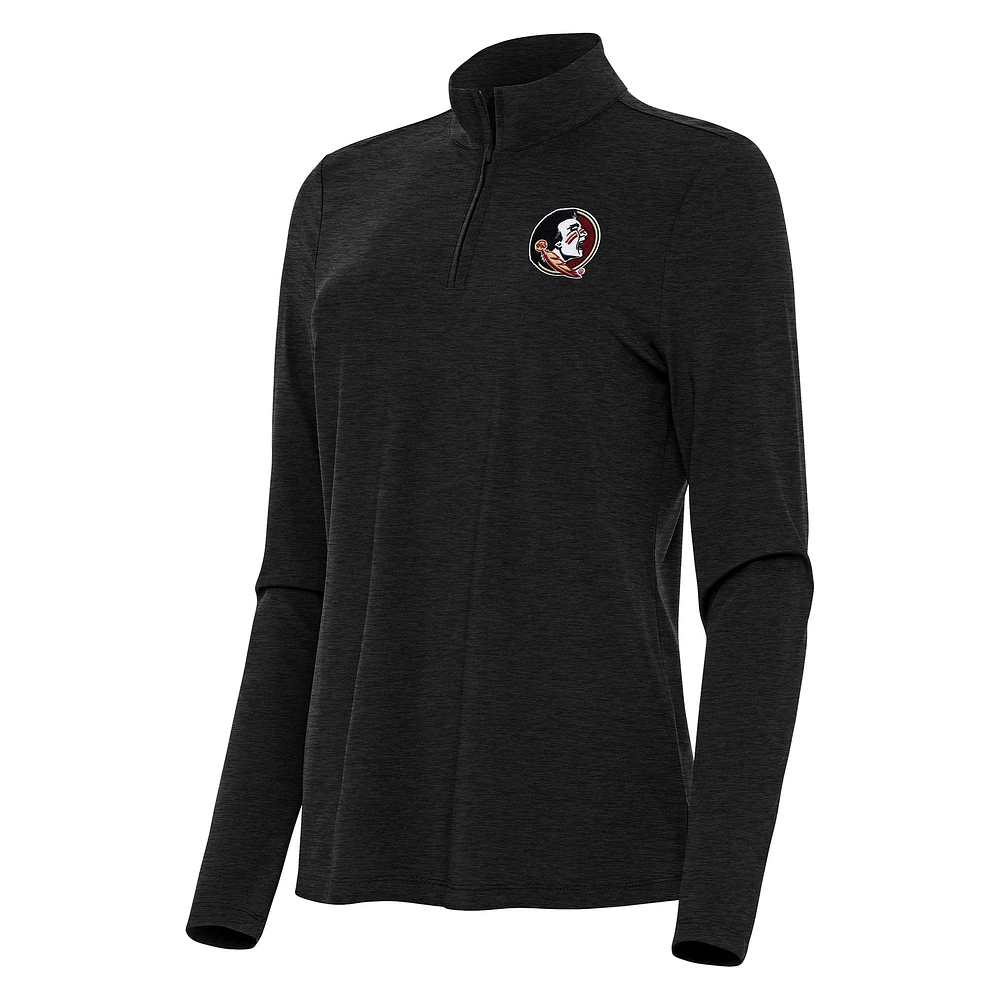 Women's Antigua Heather Black Florida State Seminoles Bright Quarter-Zip Top