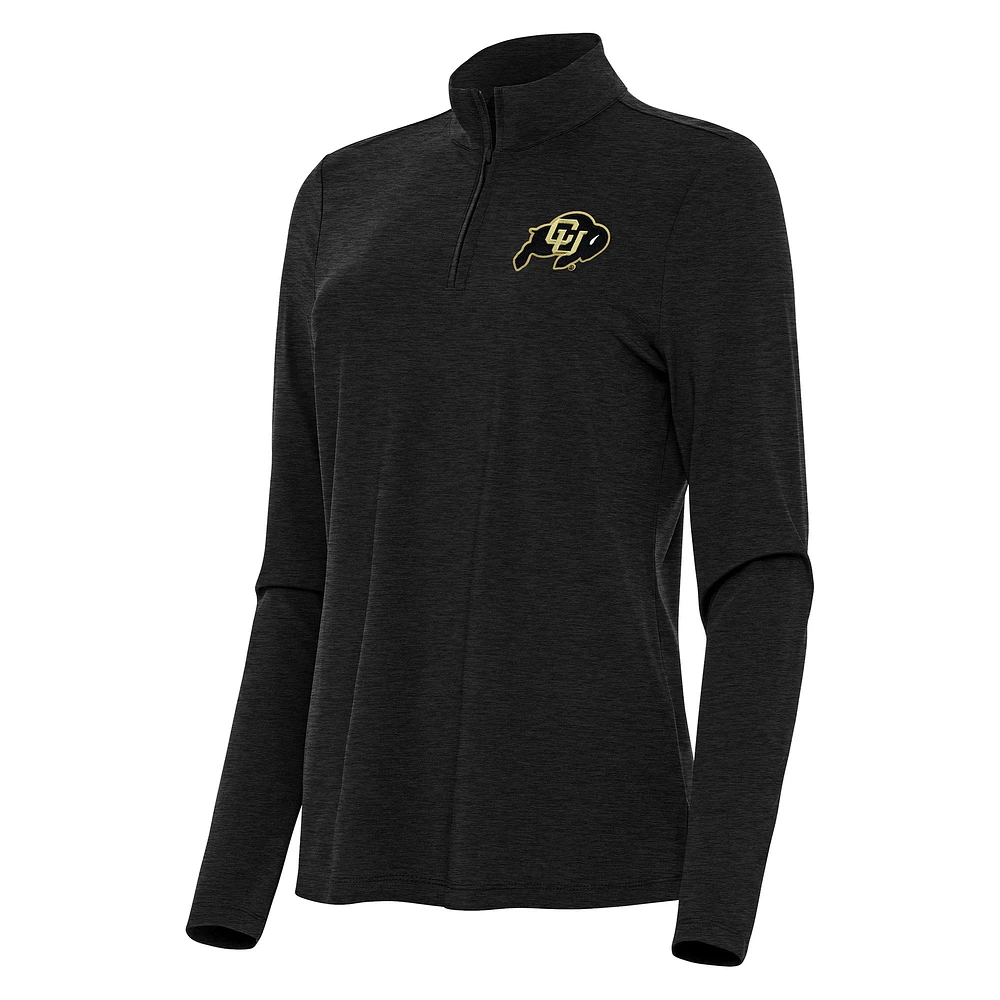 Women's Antigua Heather Black Colorado Buffaloes Bright Quarter-Zip Top