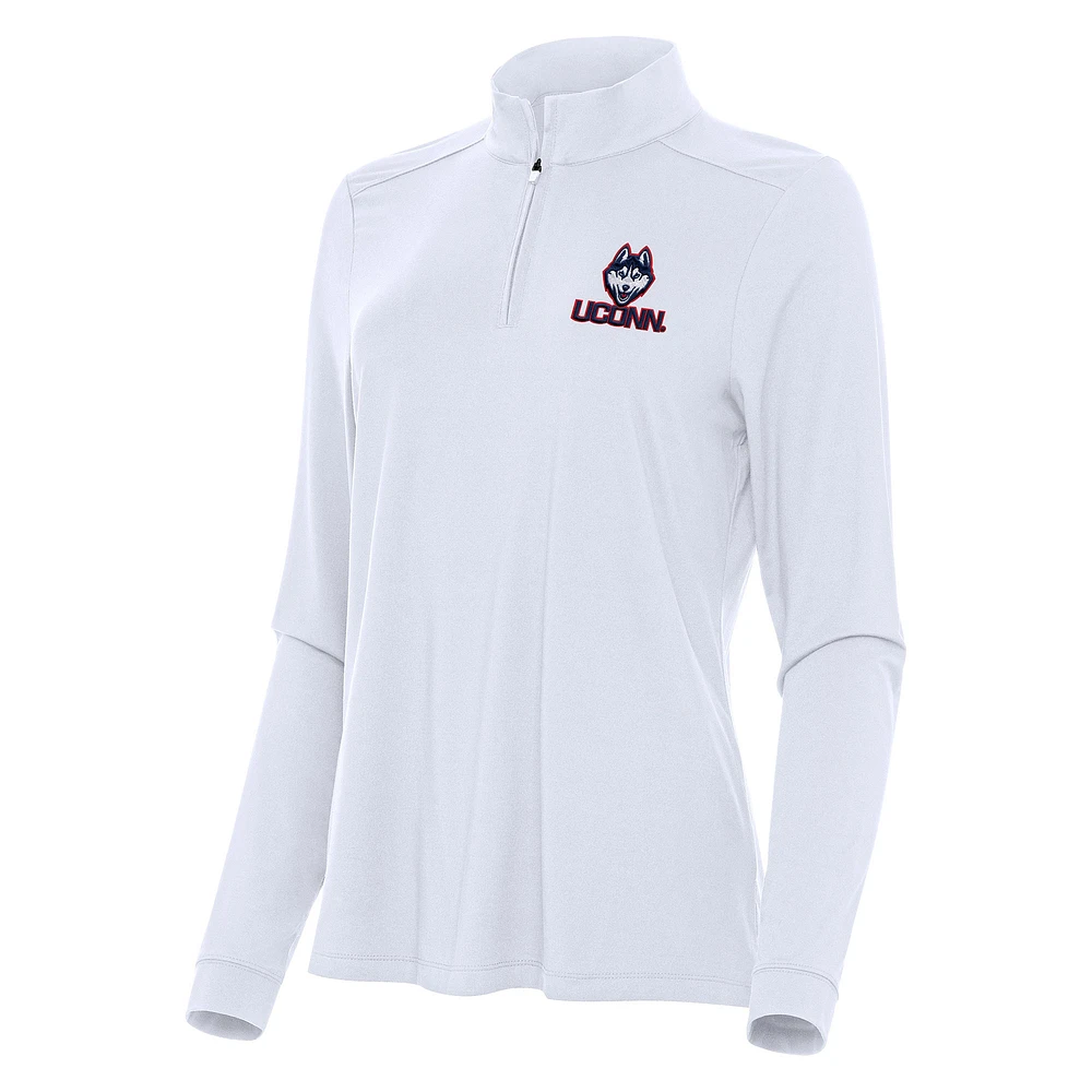 Women's Antigua White UConn Huskies Intent Quarter-Zip Top