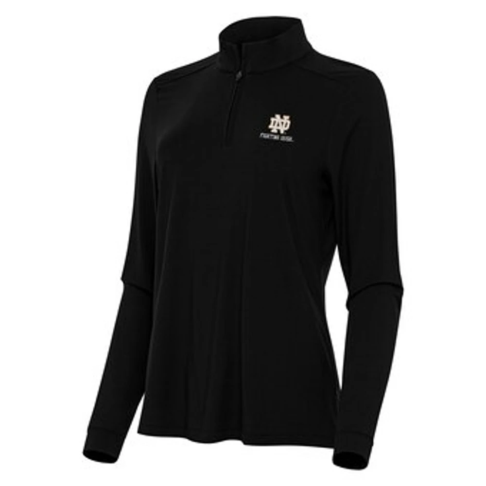 Women's Antigua Black Notre Dame Fighting Irish Logo & Wordmark Intent Quarter-Zip Top