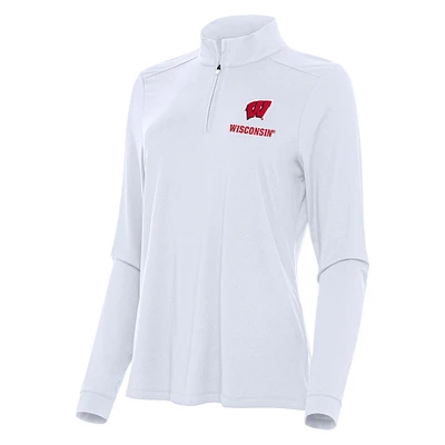 Women's Antigua White Wisconsin Badgers Intent Quarter-Zip Top