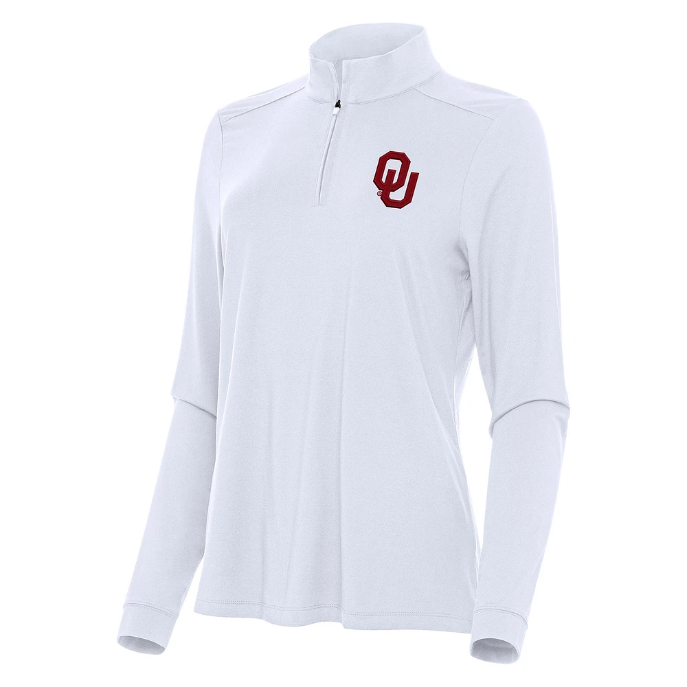 Women's Antigua White Oklahoma Sooners Intent Quarter-Zip Top