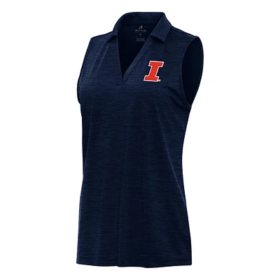 Women's Antigua Heather Navy Illinois Fighting Illini Layout Sleeveless V-Neck Polo