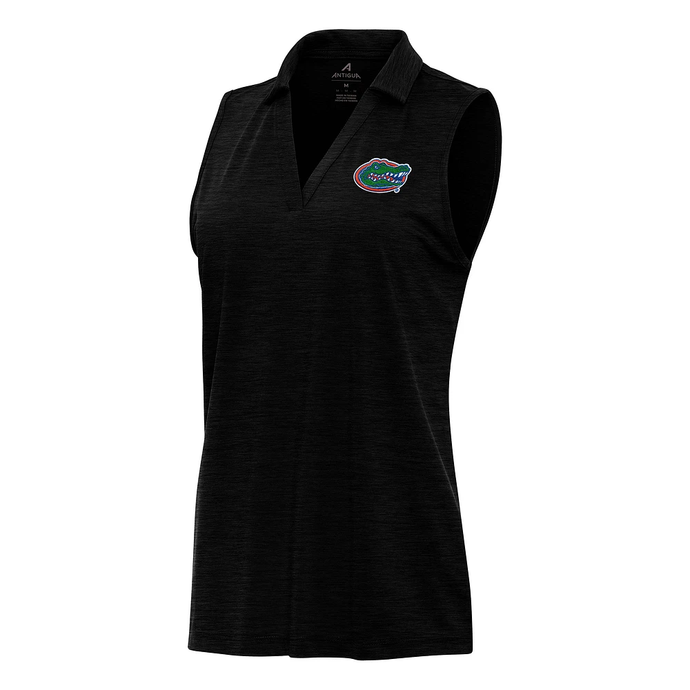 Women's Antigua Heather Black Florida Gators Layout Sleeveless V-Neck Polo