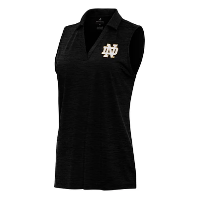 Women's Antigua Heather Black Notre Dame Fighting Irish Layout Sleeveless V-Neck Polo