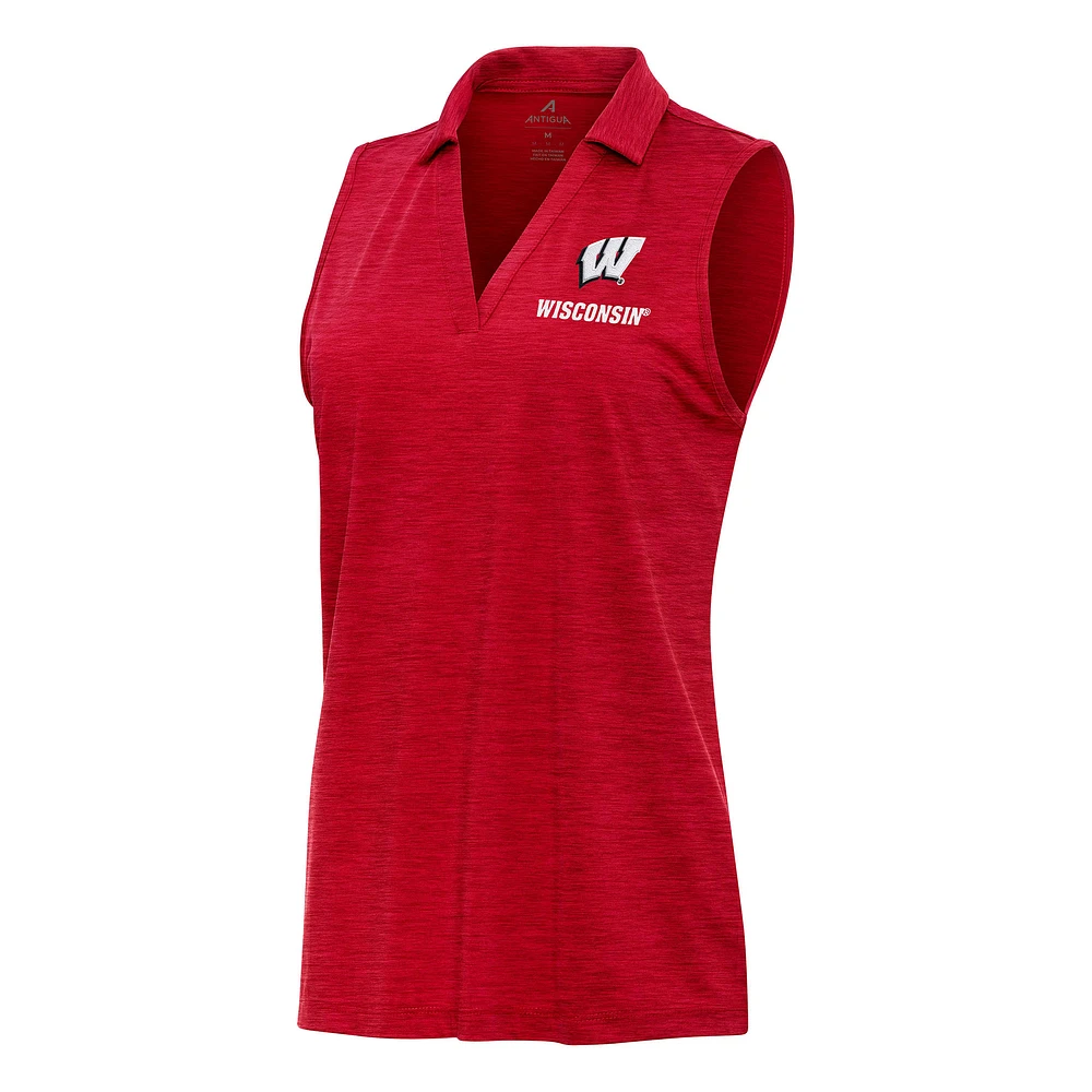 Women's Antigua Heather Wisconsin Badgers Layout Sleeveless V-Neck Polo