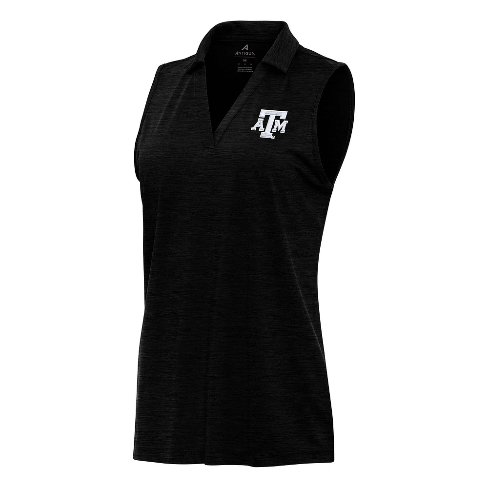 Women's Antigua Heather Black Texas A&M Aggies Layout Sleeveless V-Neck Polo
