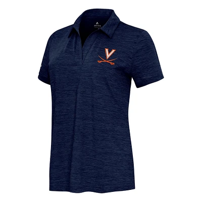 Women's  Antigua Heather Navy Virginia Cavaliers Layout V-Neck Polo