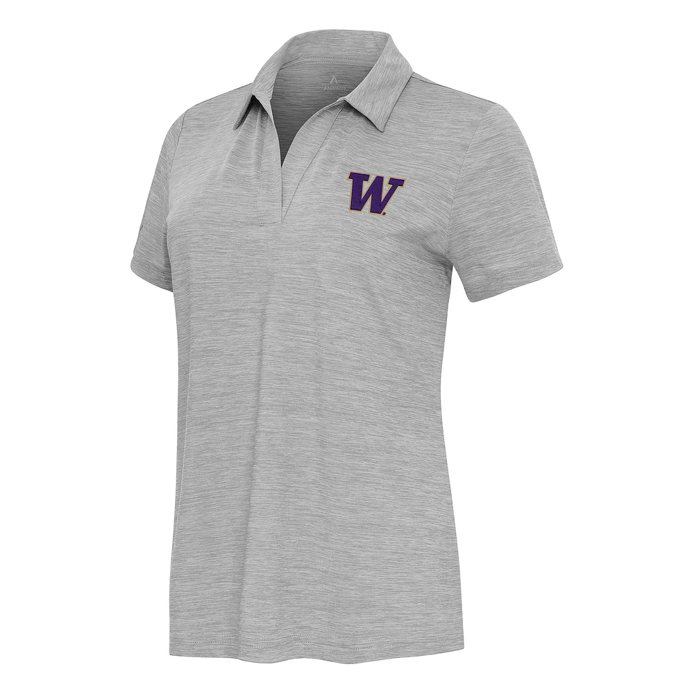 Women's Antigua Heather Gray Washington Huskies Layout V-Neck Polo