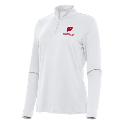 Women's Antigua White Wisconsin Badgers Reprocess Quarter-Zip Top