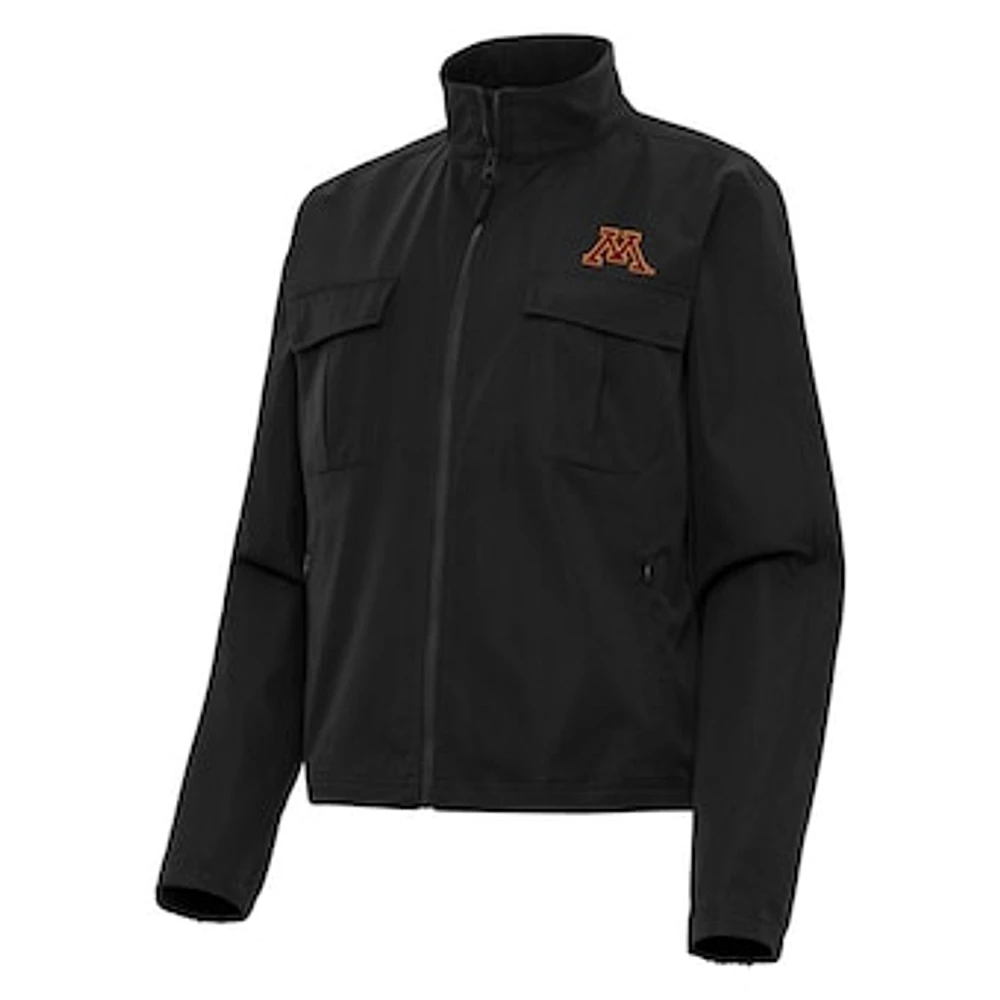 Women's Antigua Black Minnesota Golden Gophers Even Par Full-Zip Jacket