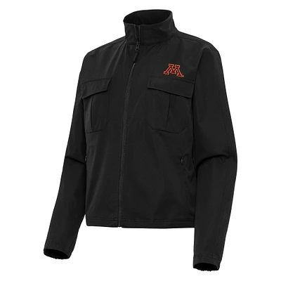 Women's Antigua Black Minnesota Golden Gophers Even Par Full-Zip Jacket