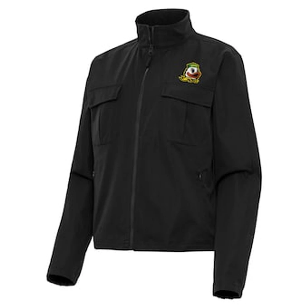 Women's Antigua Black Oregon Ducks Even Par Full-Zip Jacket