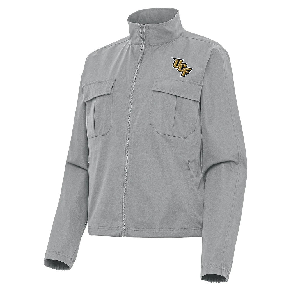 Women's Antigua Gray UCF Knights Even Par Full-Zip Jacket