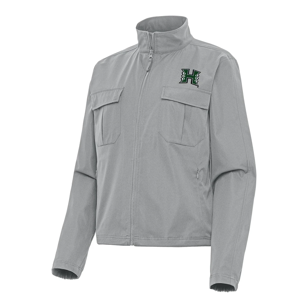 Women's Antigua Gray Hawaii Rainbow Warriors Even Par Full-Zip Jacket