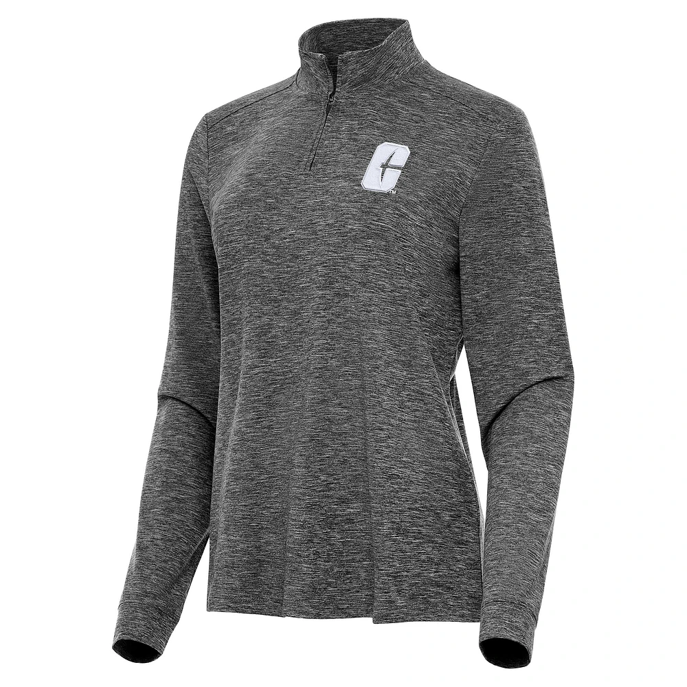Women's Antigua Heather Charlotte 49ers Mentor Long Sleeve Quarter-Zip Mock Polo