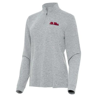 Women's Antigua Heather Gray Ole Miss Rebels Mentor Long Sleeve Quarter-Zip Mock Polo
