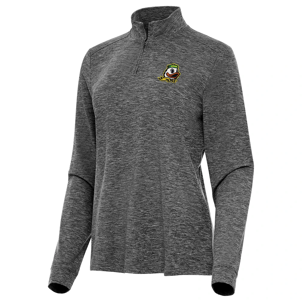 Women's Antigua Heather Oregon Ducks Mentor Long Sleeve Quarter-Zip Mock Polo