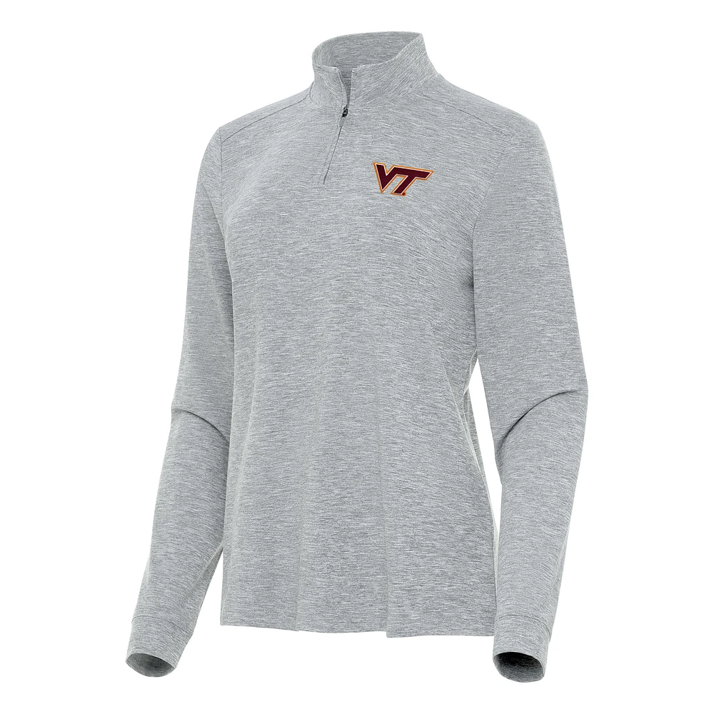 Women's Antigua Heather Gray Virginia Tech Hokies Mentor Long Sleeve Quarter-Zip Mock Polo