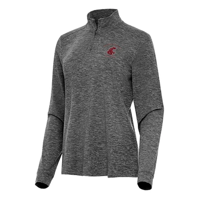 Women's Antigua Heather Washington State Cougars Mentor Long Sleeve Quarter-Zip Mock Polo