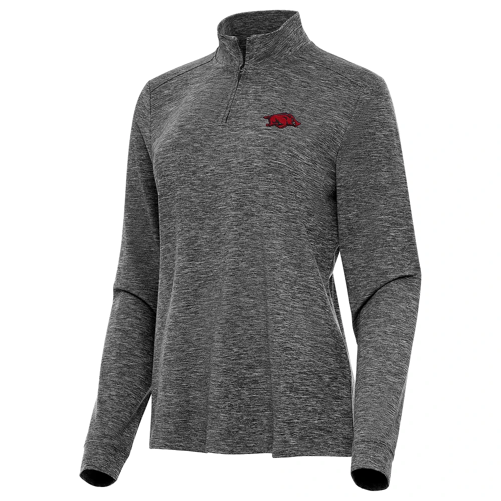 Women's Antigua Heather Arkansas Razorbacks Mentor Long Sleeve Quarter-Zip Mock Polo