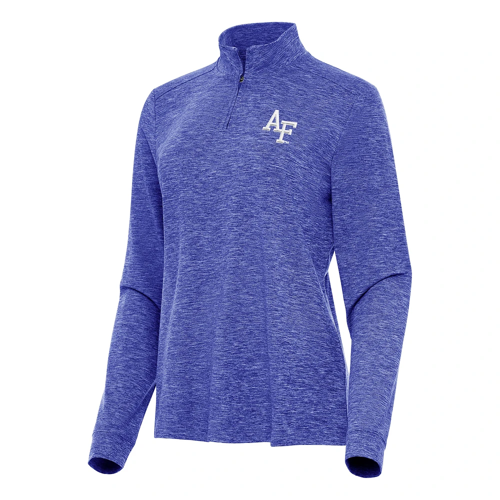 Women's Antigua Heather Royal Air Force Falcons Mentor Long Sleeve Quarter-Zip Mock Polo