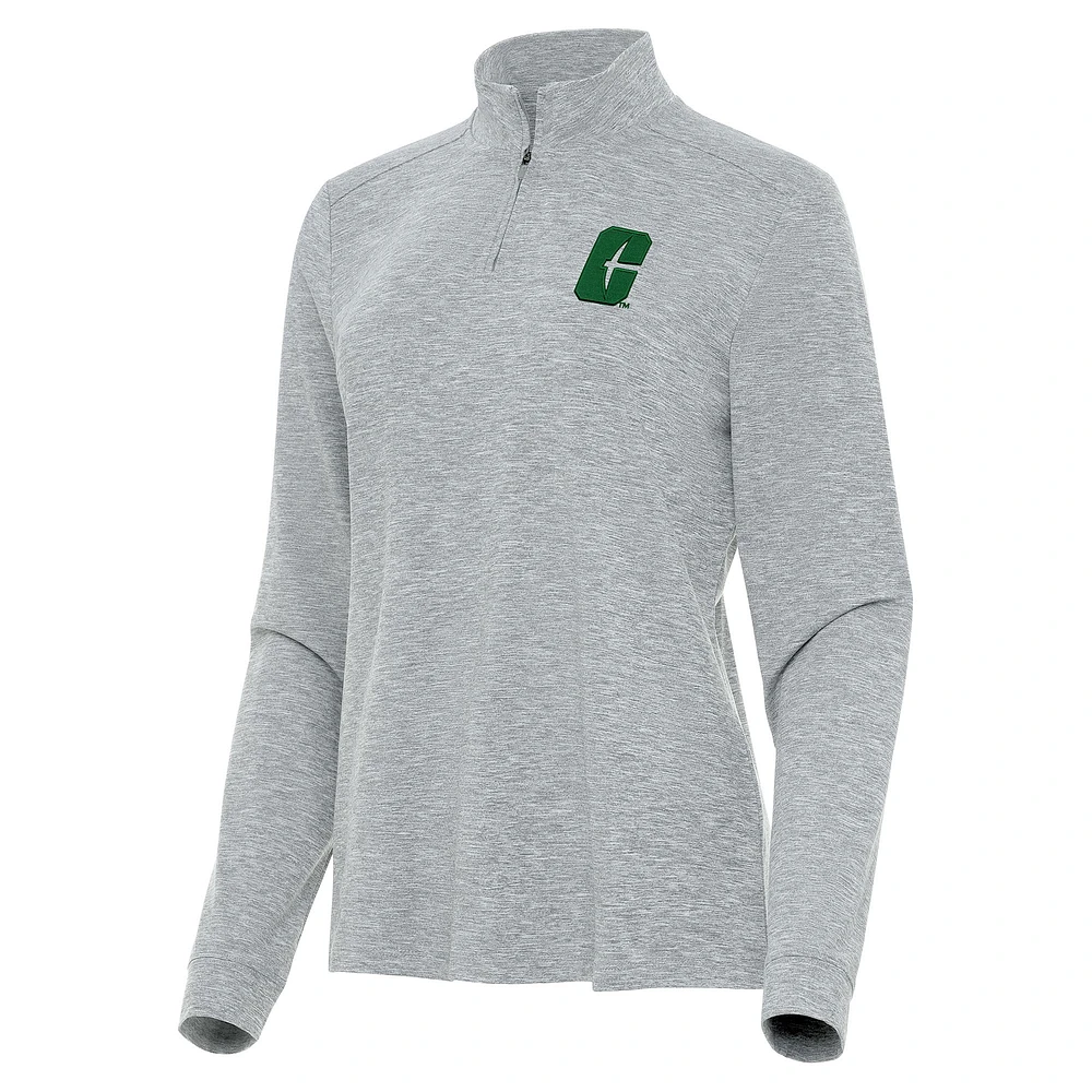 Women's Antigua Heather Gray Charlotte 49ers Mentor Long Sleeve Quarter-Zip Mock Polo