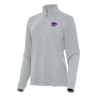 Women's Antigua Heather Gray Kansas State Wildcats Mentor Long Sleeve Quarter-Zip Mock Polo