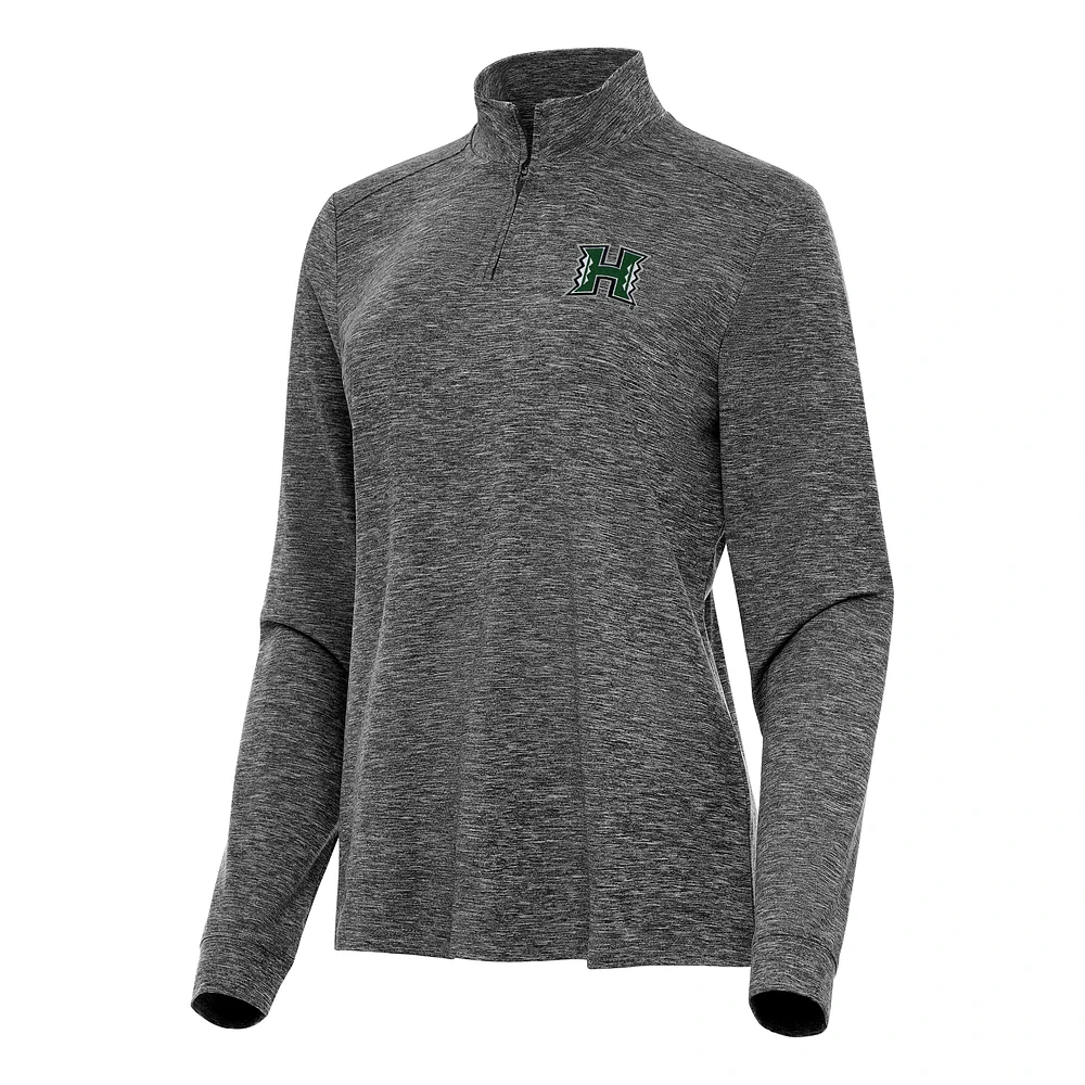 Women's Antigua Heather Hawaii Rainbow Warriors Mentor Long Sleeve Quarter-Zip Mock Polo