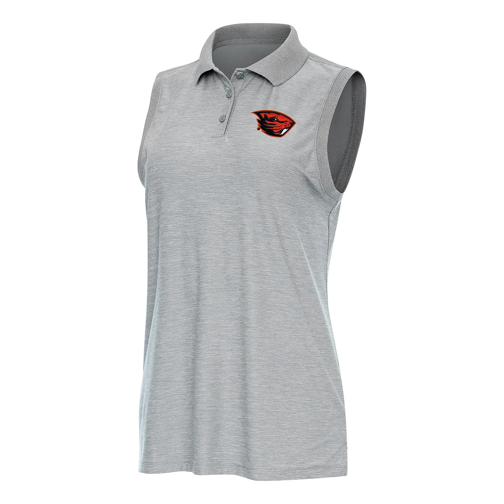 Women's Antigua Heather Gray Oregon State Beavers Recap Sleeveless Polo
