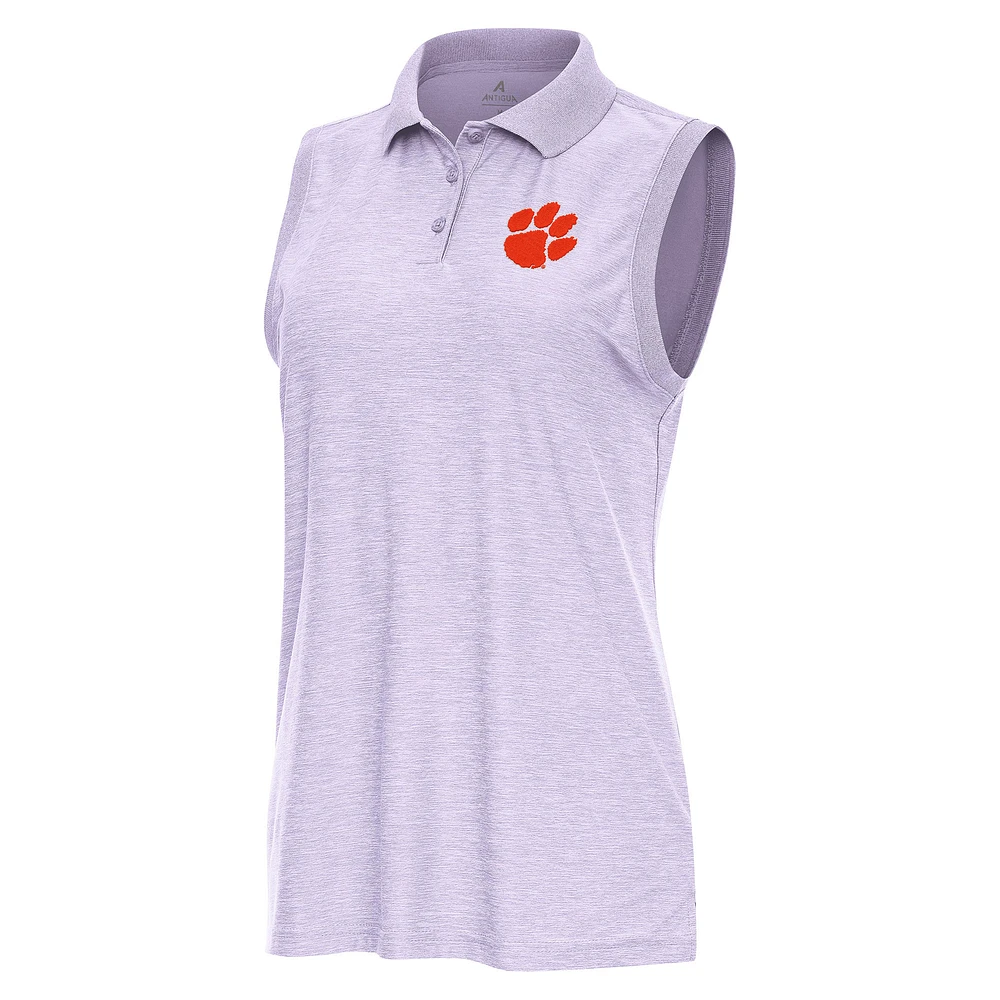 Women's Antigua Heather Purple Clemson Tigers Recap Sleeveless Polo