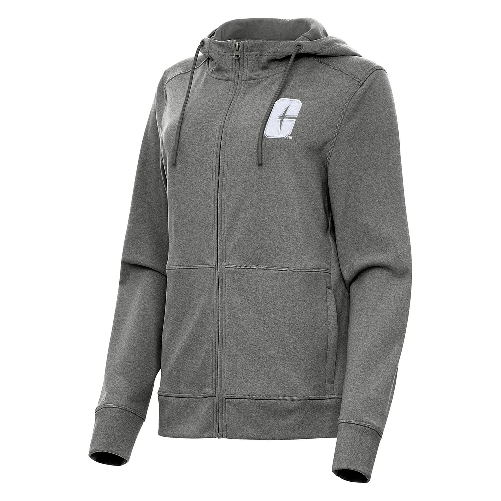 Women's Antigua Heather Black Charlotte 49ers Seeker Full-Zip Hoodie