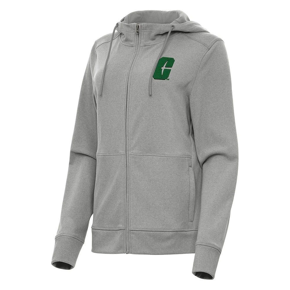 Women's Antigua Heather Charlotte 49ers Seeker Full-Zip Hoodie