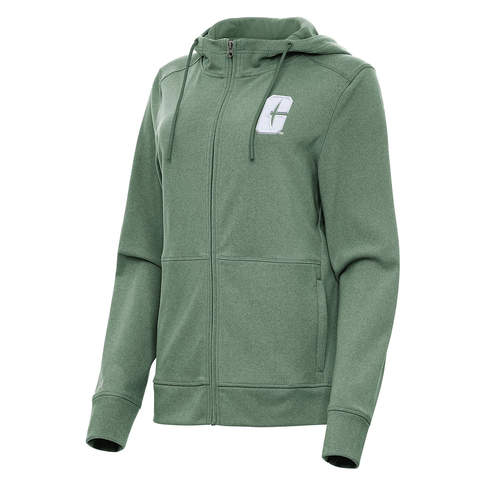 Women's Antigua Green Charlotte 49ers Seeker Full-Zip Hoodie
