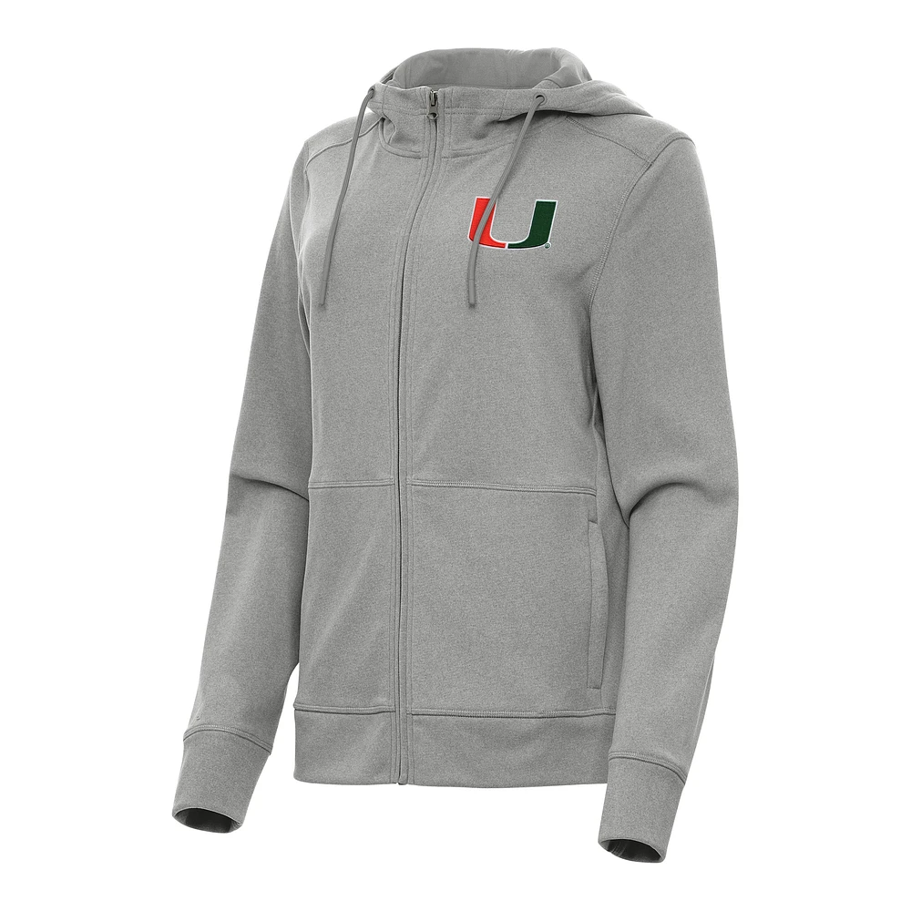 Women's Antigua Heather Miami Hurricanes Seeker Full-Zip Hoodie