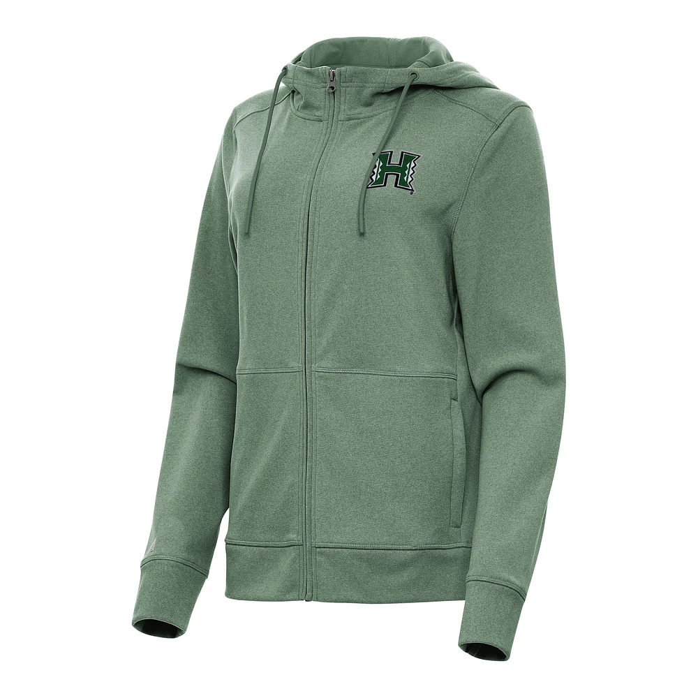 Women's Antigua Green Hawaii Rainbow Warriors Seeker Full-Zip Hoodie