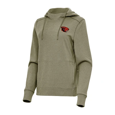 Women's Antigua Olive Oregon State Beavers Justice Pullover Hoodie