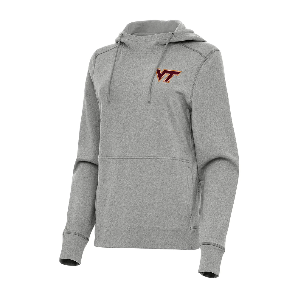 Women's Antigua Heather Gray Virginia Tech Hokies Justice Pullover Hoodie