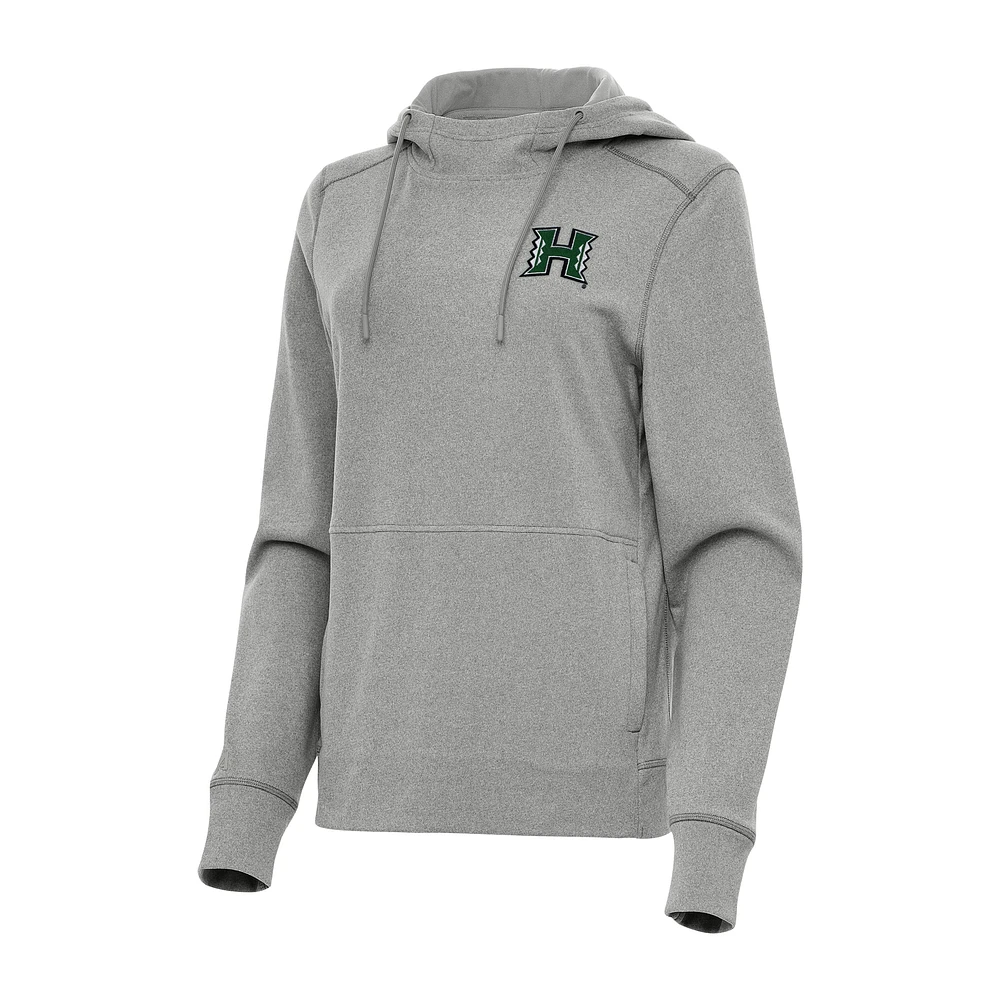 Women's Antigua Heather Gray Hawaii Rainbow Warriors Justice Pullover Hoodie