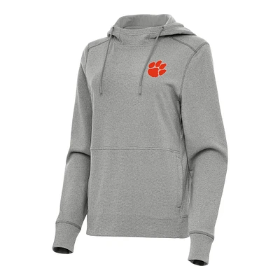Women's Antigua Heather Gray Clemson Tigers Justice Pullover Hoodie