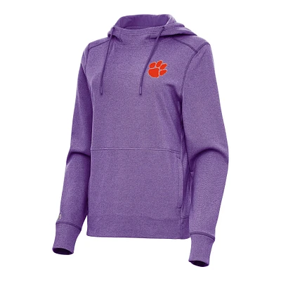 Women's Antigua Heather Purple Clemson Tigers Justice Pullover Hoodie