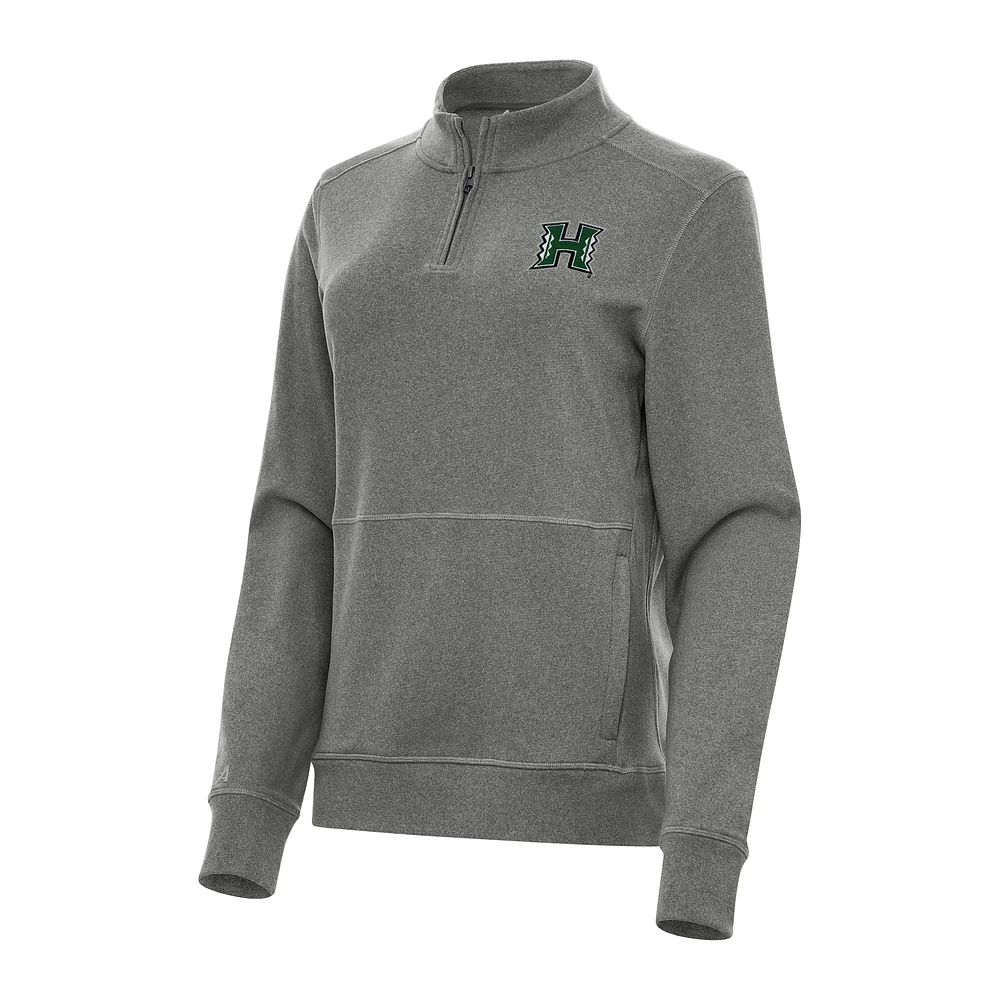 Women's Antigua Heather Black Hawaii Rainbow Warriors Crush Quarter-Zip Fleece Sweatshirt