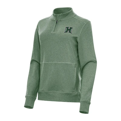 Women's Antigua Hunter Green Hawaii Rainbow Warriors Crush Quarter-Zip Fleece Sweatshirt