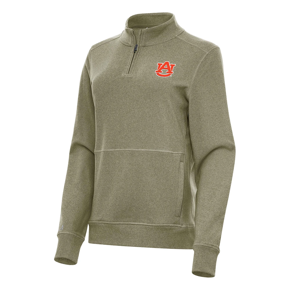 Women's Antigua Olive Auburn Tigers Crush Quarter-Zip Fleece Sweatshirt