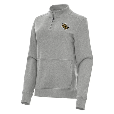 Women's Antigua Heather Gray UCF Knights Crush Quarter-Zip Fleece Sweatshirt