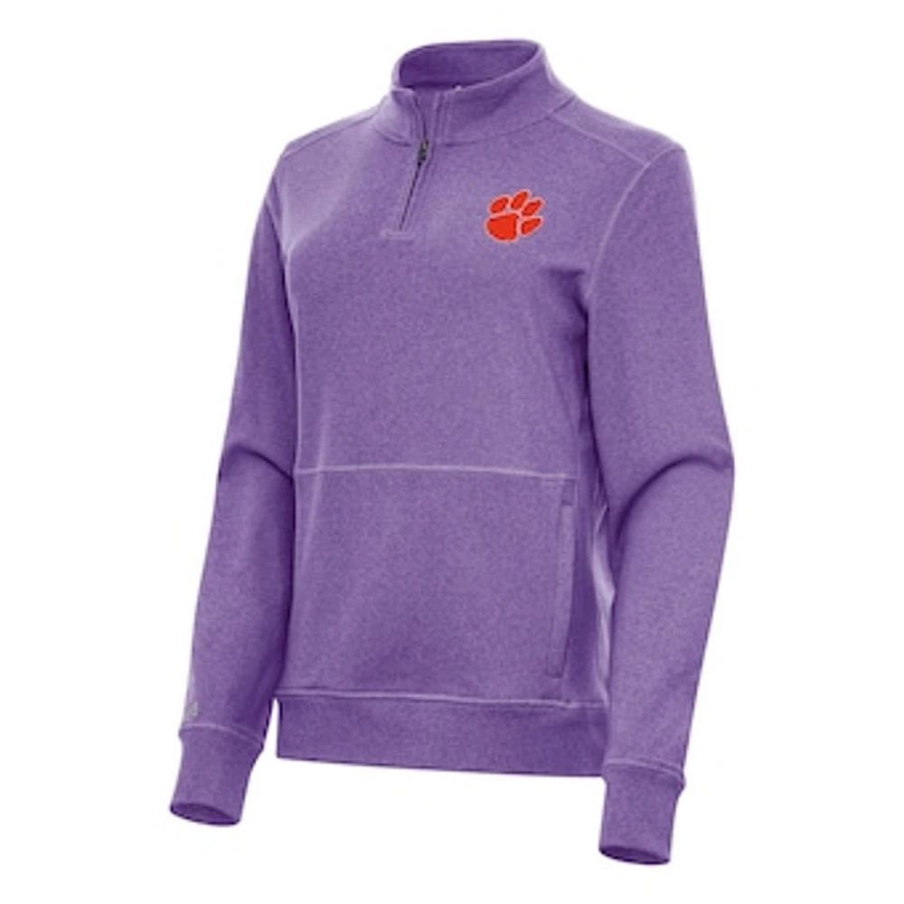 Women's Antigua Heather Purple Clemson Tigers Crush Quarter-Zip Fleece Sweatshirt