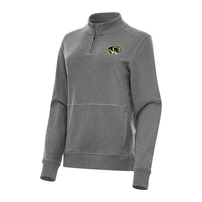 Women's Antigua Heather Black Missouri Tigers Crush Quarter-Zip Fleece Sweatshirt