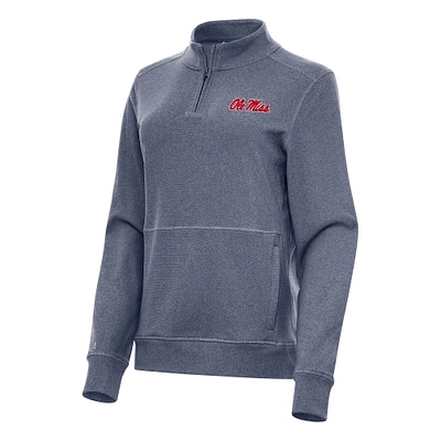 Women's Antigua Heather Navy Ole Miss Rebels Crush Quarter-Zip Fleece Sweatshirt